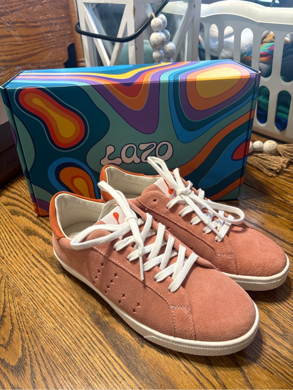 Women's Suede Lace-Up Sneakers — Orange